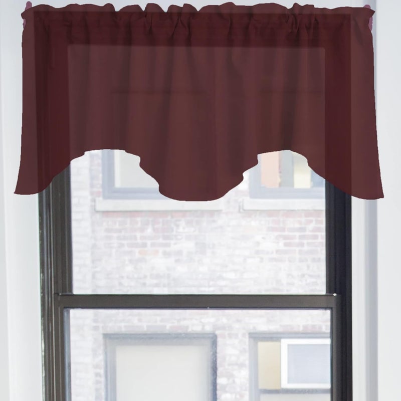 Zen Creative Designs Solid Poplin Scalloped Window Valance Home Décor Bedroom Nursery Kitchen Window (Burgundy) - Image 2